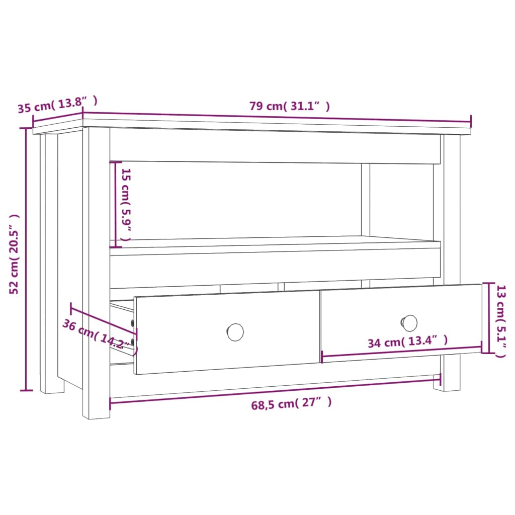 vidaXL TV Cabinet Honey Brown 79x35x52 cm Solid Wood Pine