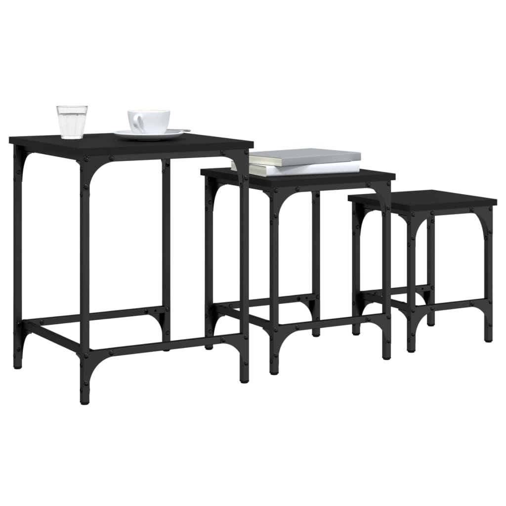 vidaXL Nesting Coffee Tables 3 pcs Black Engineered Wood