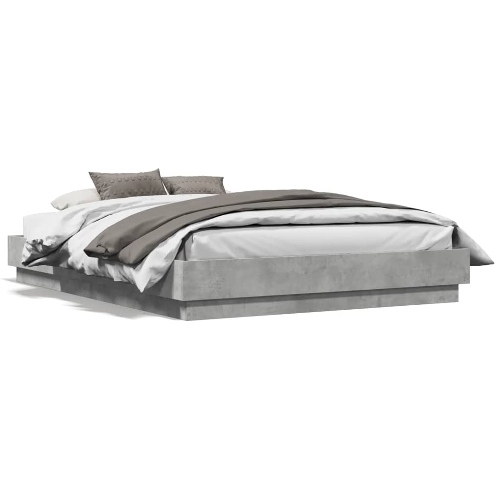 vidaXL Bed Frame with LED without Mattress Concrete Grey 140x190 cm