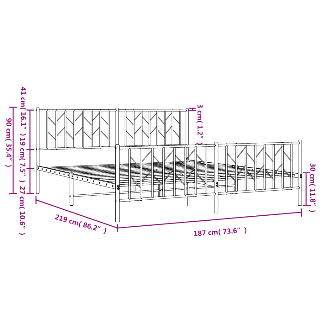 vidaXL Metal Bed Frame without Mattress with Footboard White 183x213 cm