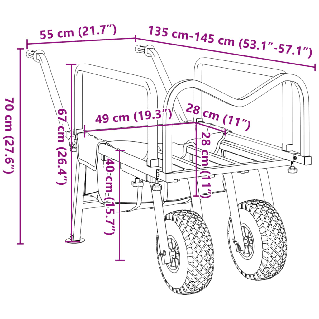 vidaXL Fishing Trolley Green with 2 Wheels Powder-coated Steel