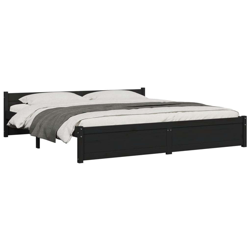 vidaXL Bed Frame without Mattress Black Solid Wood 180x200 cm Super King