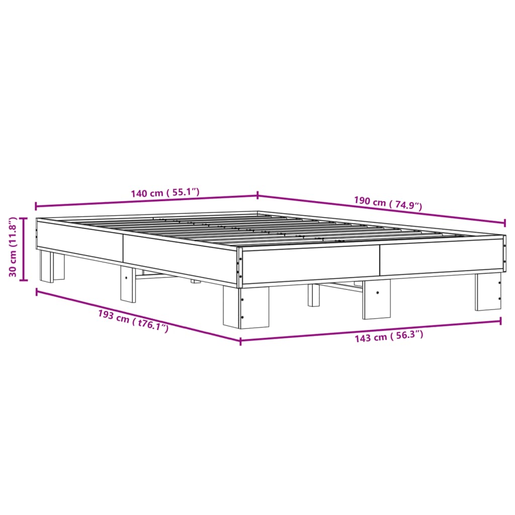 vidaXL Bed Frame without Mattress Smoked Oak 140x190 cm