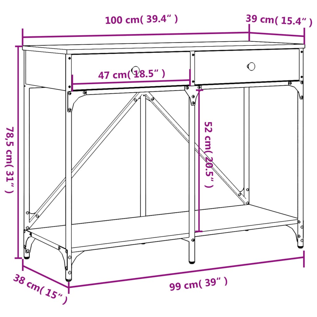 vidaXL Console Table Smoked Oak 100x39x78.5 cm Engineered Wood