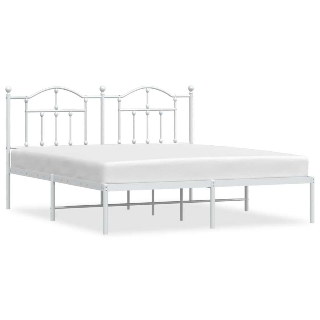 vidaXL Metal Bed Frame without Mattress with Headboard White 180x200 cm Super King