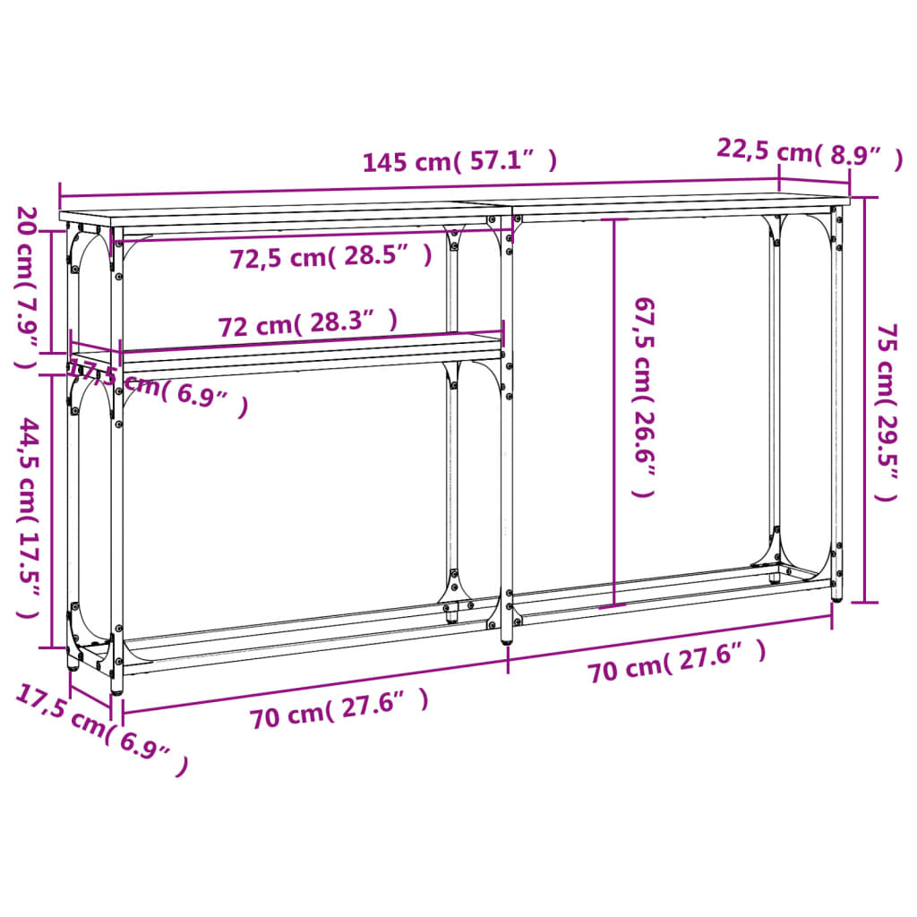 vidaXL Console Table Grey Sonoma 145x22.5x75 cm Engineered Wood