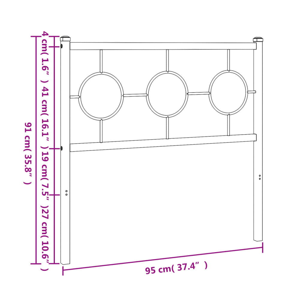 vidaXL Metal Headboard Black 90 cm