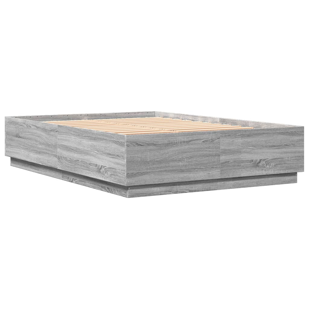 vidaXL Bed Frame with LED Lights Grey Sonoma 150x200 cm King Size Engineered Wood