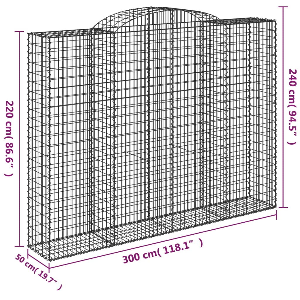 vidaXL Arched Gabion Baskets 4 pcs 300x50x220/240 cm Galvanised Iron