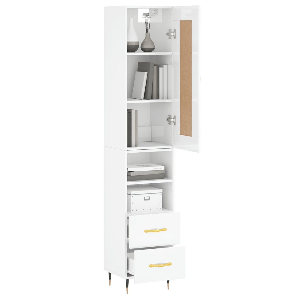 vidaXL Highboard High Gloss White 34.5x34x180 cm Engineered Wood