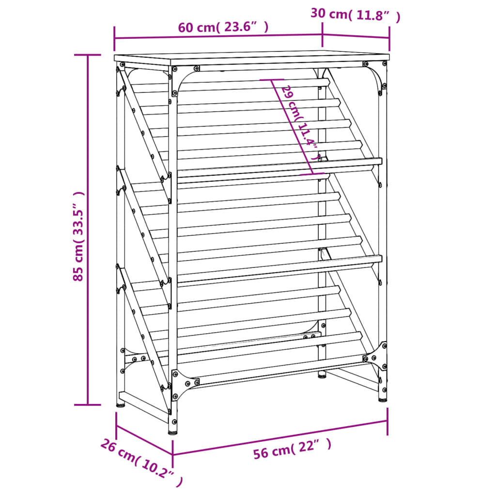 vidaXL Shoe Rack Black 60x30x85 cm Engineered Wood