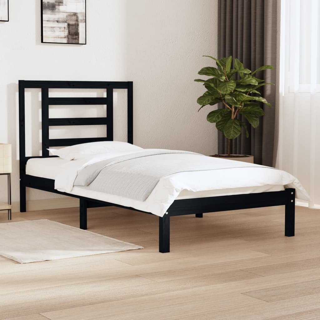 vidaXL Bed Frame without Mattress Black 100x200 cm Solid Wood Pine