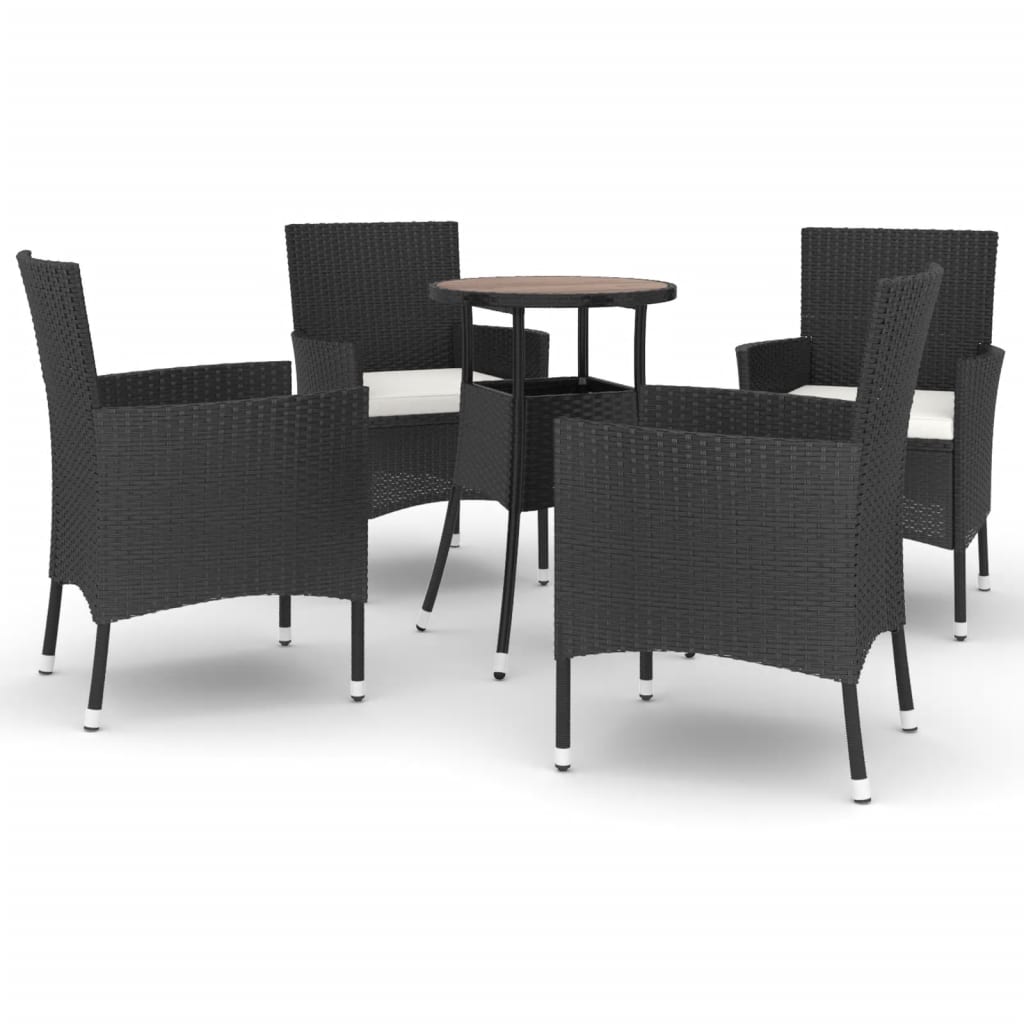 vidaXL 5 Piece Garden Bistro Set with Cushions Black Poly Rattan