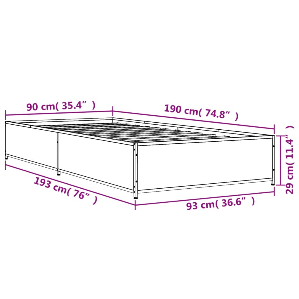 vidaXL Bed Frame without Mattress Sonoma Oak 90x190 cm Single