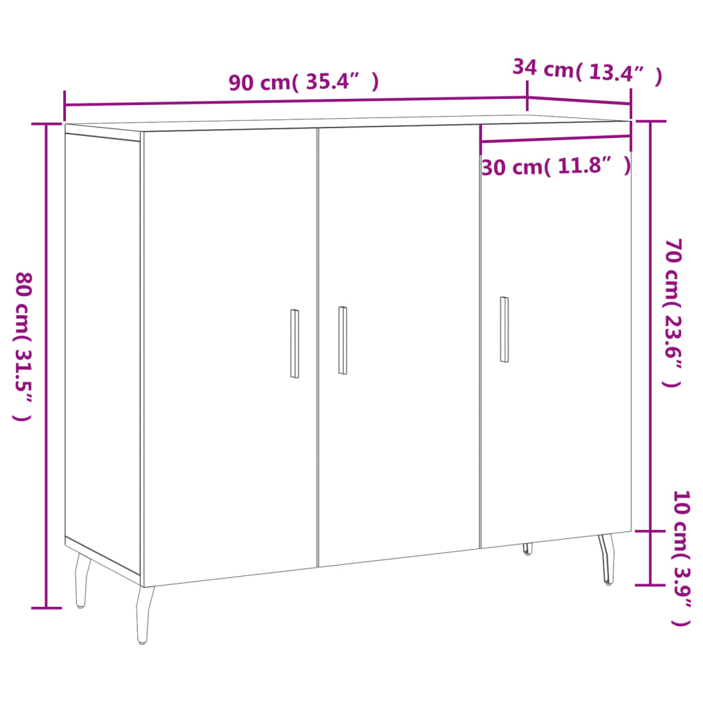 vidaXL Sideboard White 90x34x80 cm Engineered Wood