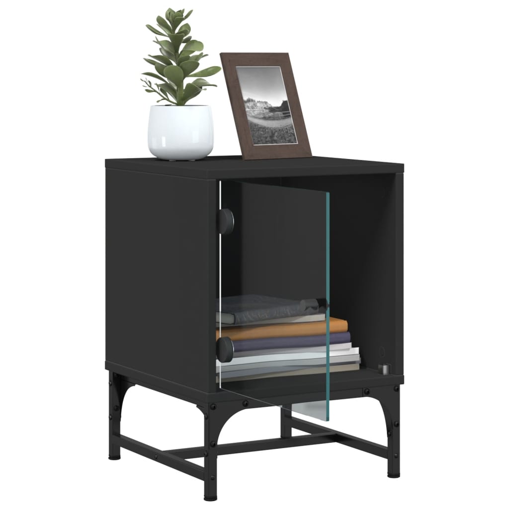 vidaXL Bedside Cabinets with Glass Doors 2 pcs Black 35x37x50 cm