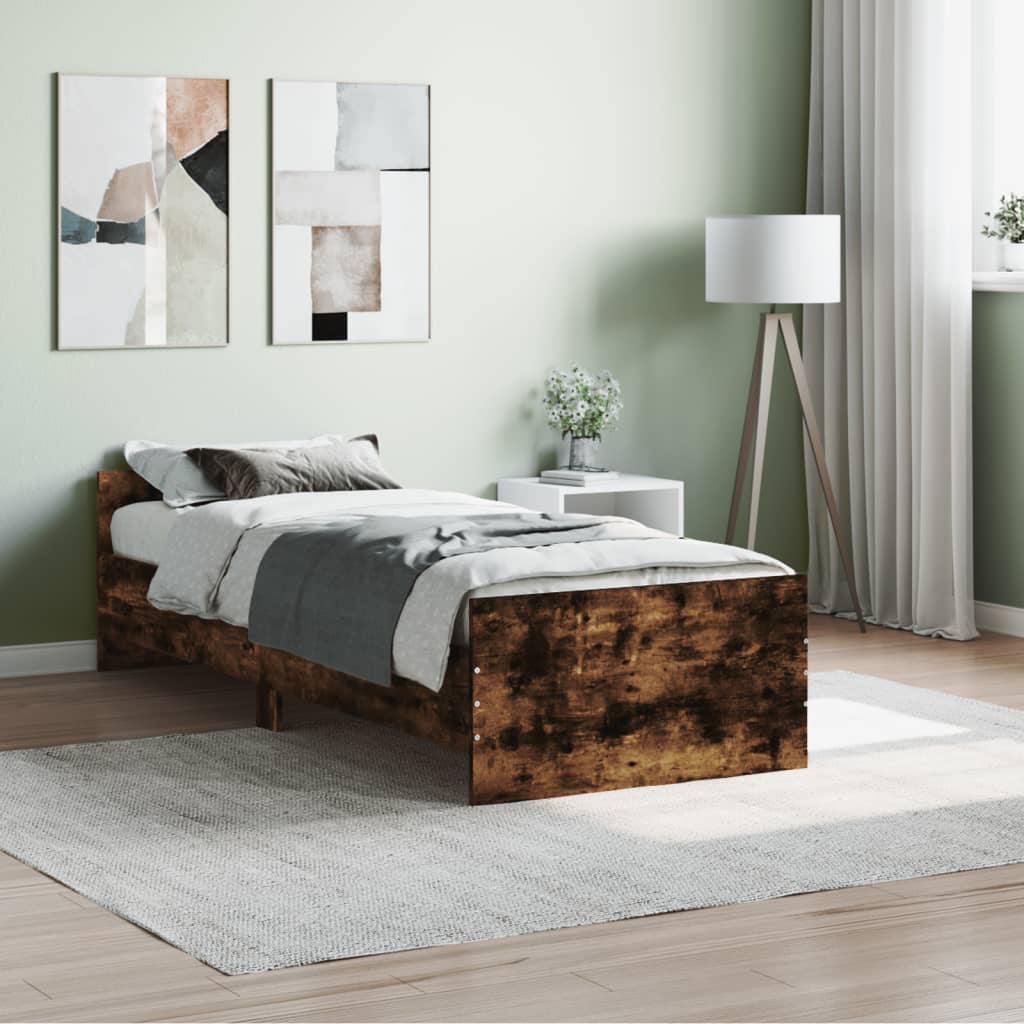 vidaXL Bed Frame without Mattress Smoked Oak 75x190 cm Small Single Engineered Wood