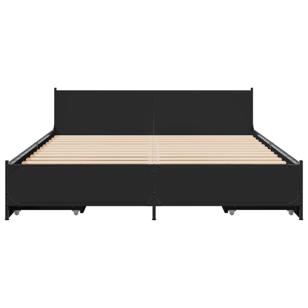 vidaXL Bed Frame with Drawers without Mattress Black 150x200 cm King Size