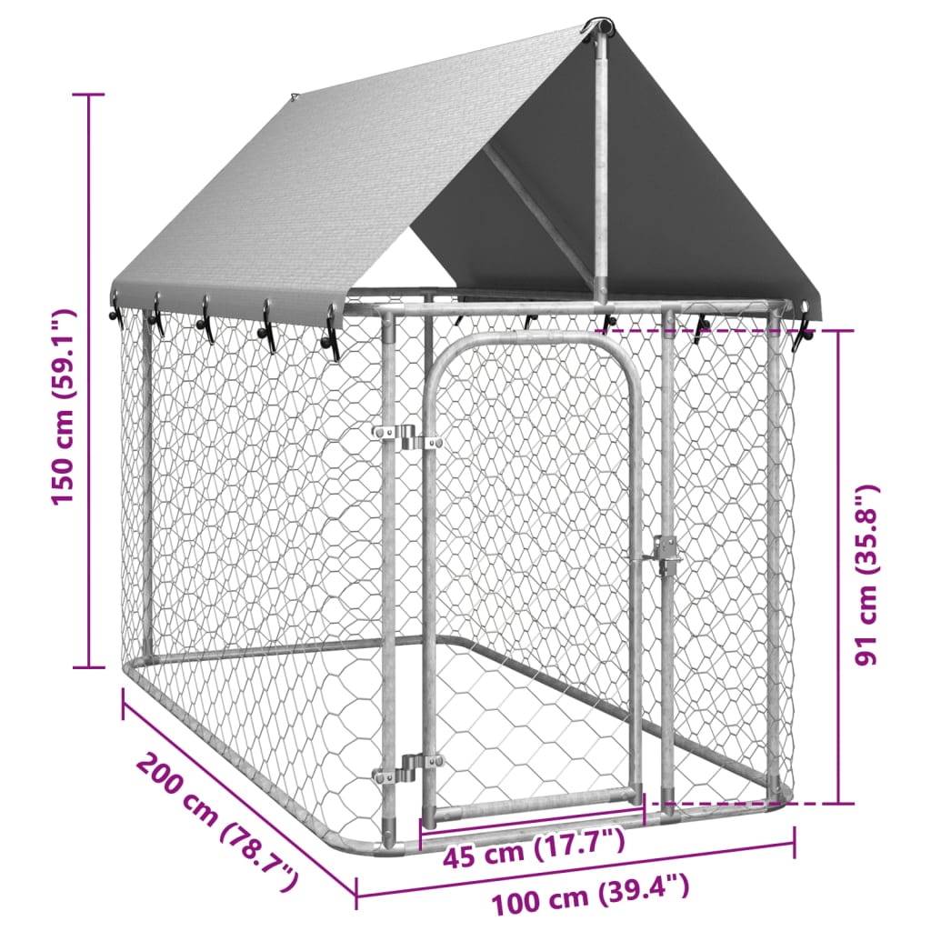 vidaXL Outdoor Dog Kennel with Roof 200x100x150 cm