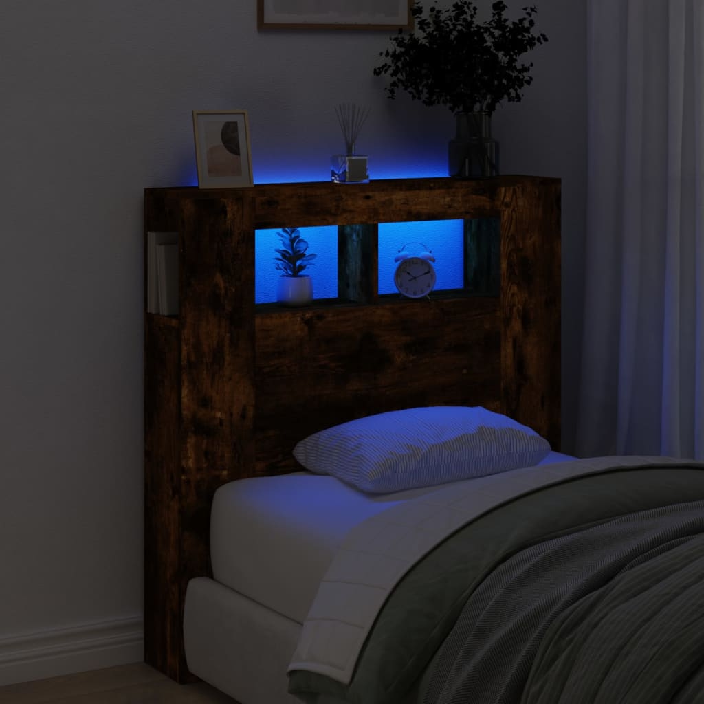 vidaXL LED Headboard Smoked Oak 100x18.5x103.5 cm Engineered Wood