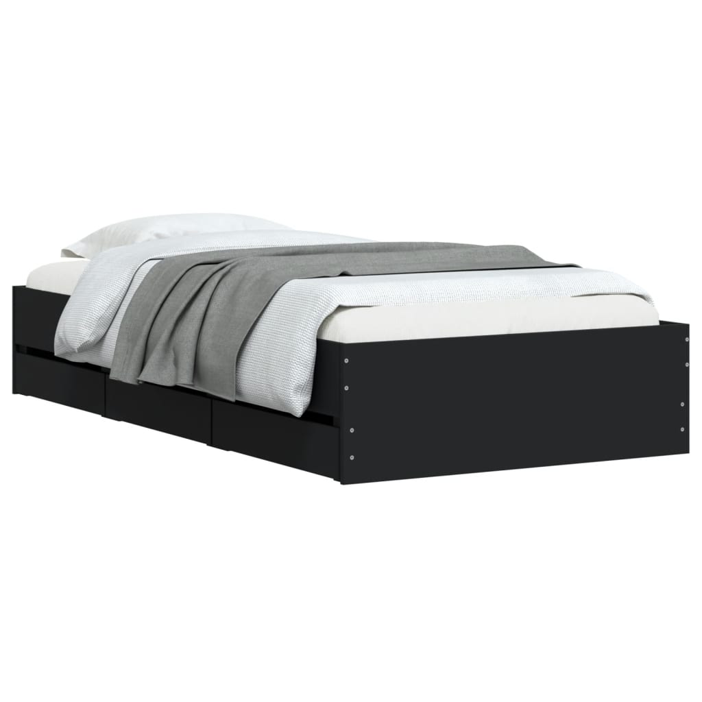 vidaXL Bed Frame with Drawers without Mattress Black 75x190 cm Small Single