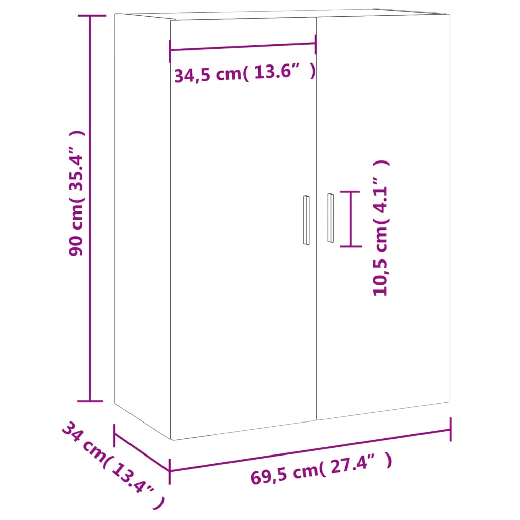 vidaXL Wall Mounted Cabinet Grey Sonoma 69.5x34x90 cm