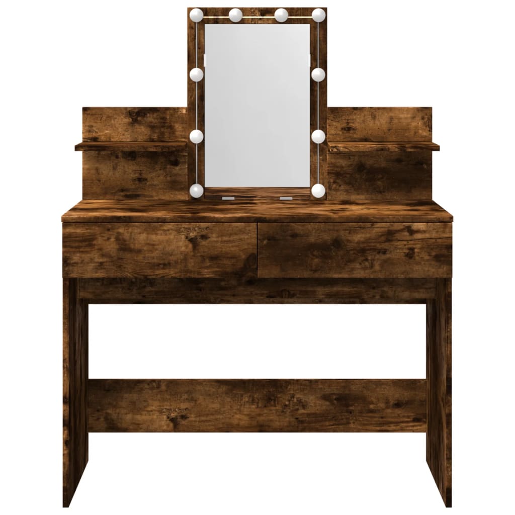 vidaXL Dressing Table with LED Smoked Oak 100x40x130 cm