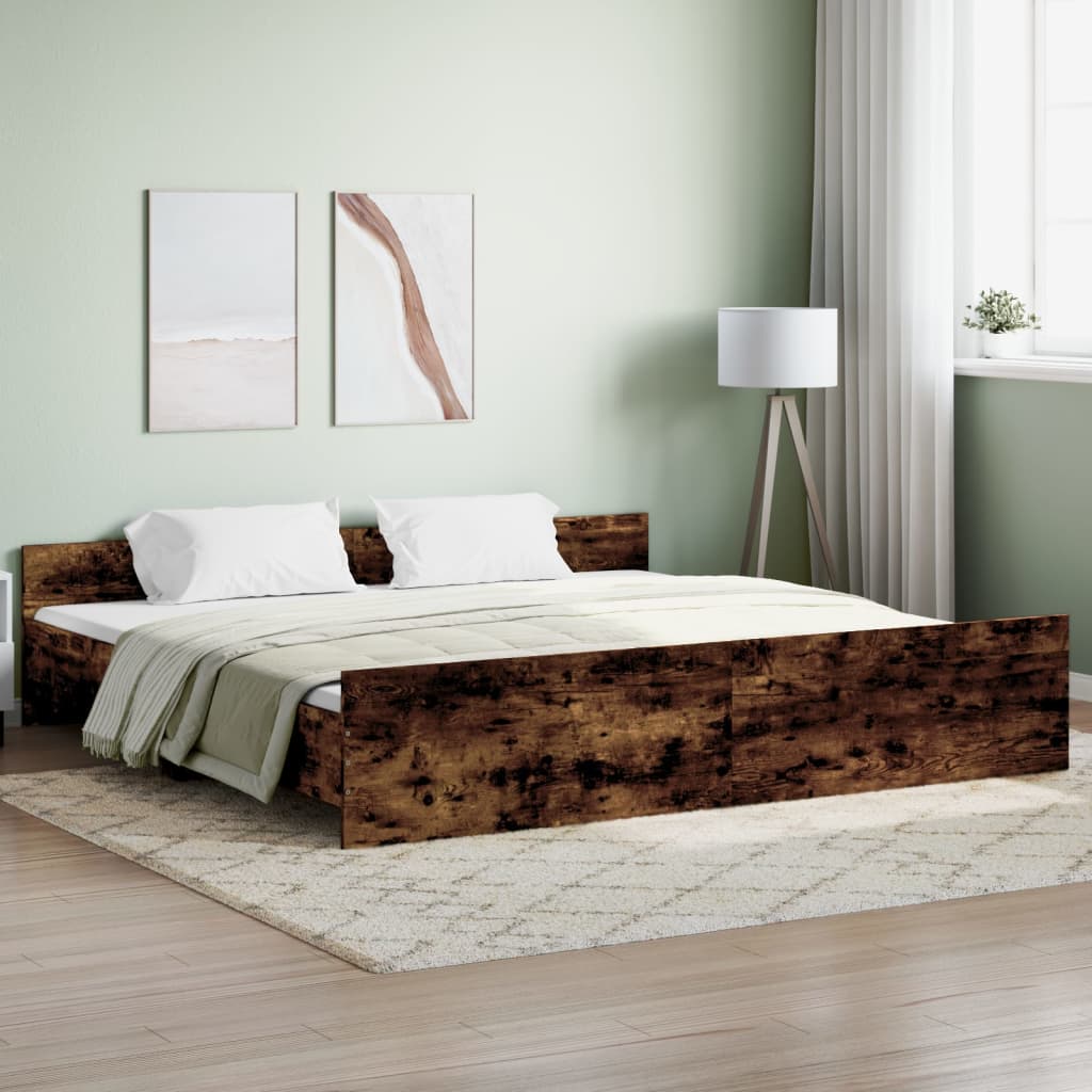 vidaXL Bed Frame without Mattress Smoked Oak 180x200 cm Super King