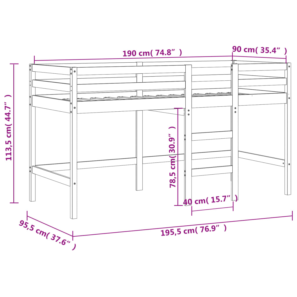 vidaXL Kids' Loft Bed without Mattress with Ladder White 90x190 cm Single