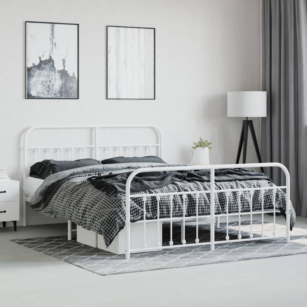 vidaXL Metal Bed Frame without Mattress with Footboard White 183x213 cm