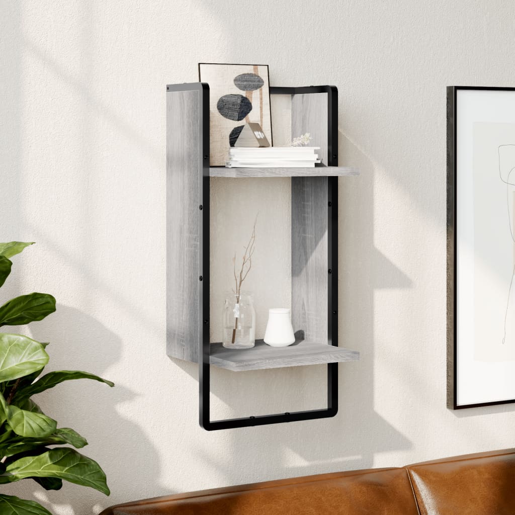 vidaXL Wall Shelf with Bar Grey Sonoma 30x25x65 cm