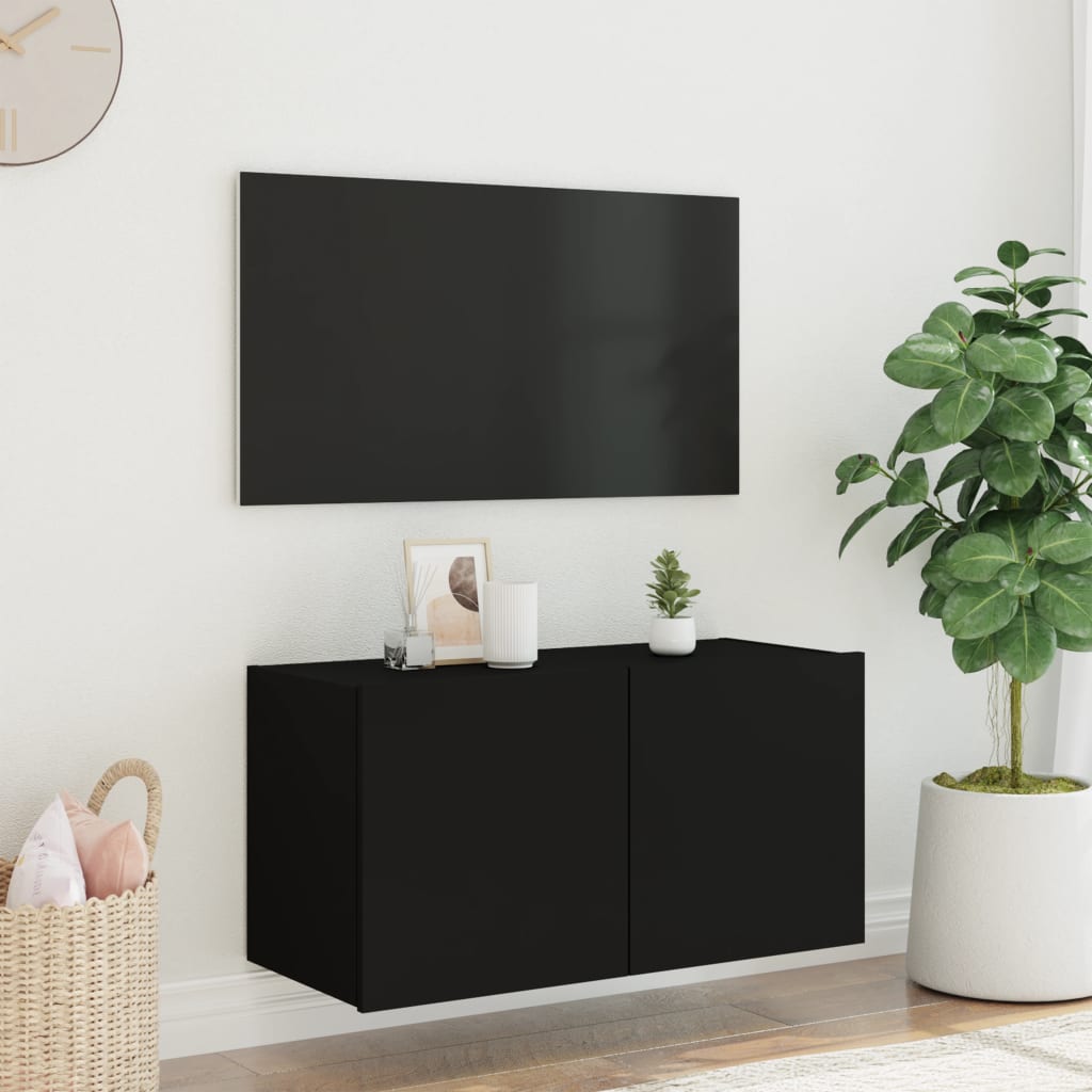 vidaXL TV Wall Cabinet with LED Lights Black 80x35x41 cm