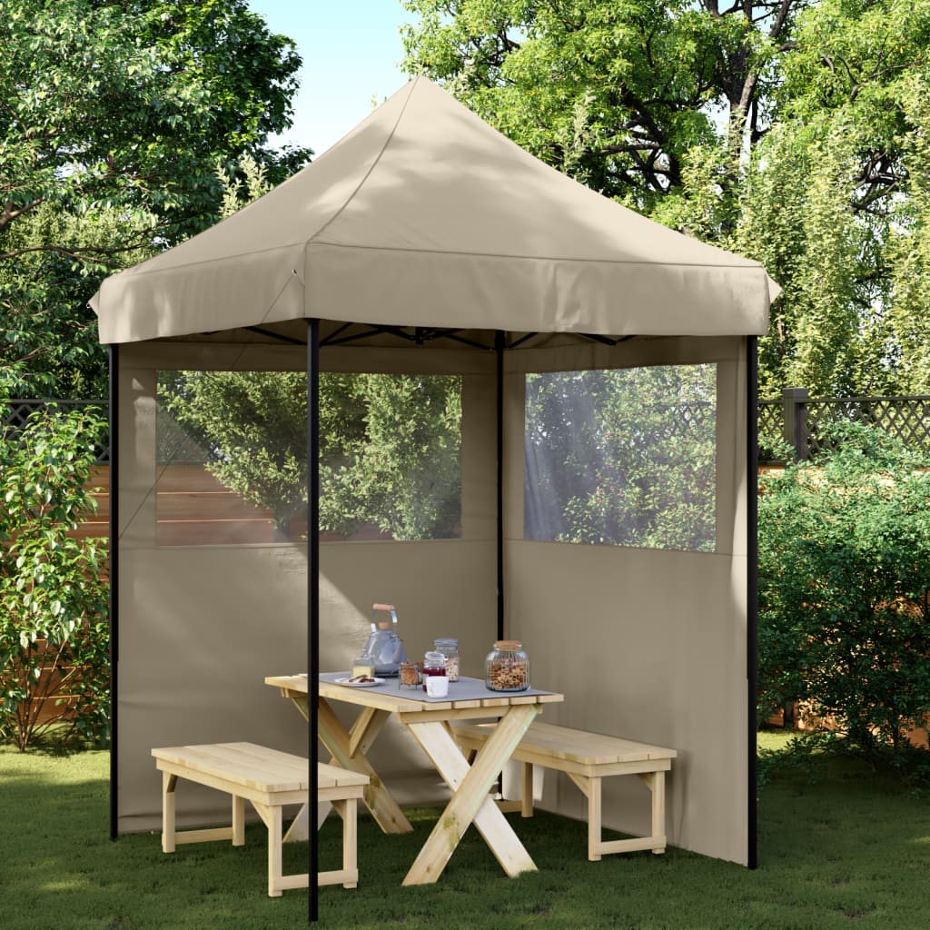 vidaXL Foldable Party Tent Pop-Up with 2 Sidewalls Taupe