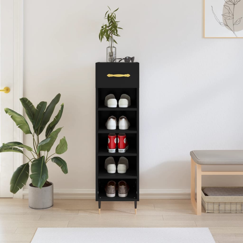 vidaXL Shoe Cabinet Black 30x35x105 cm Engineered Wood