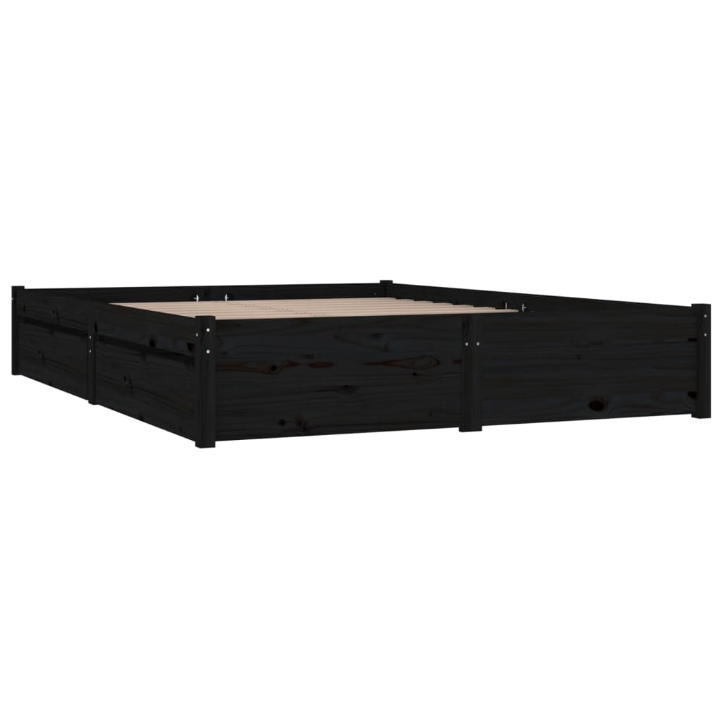 vidaXL Bed Frame without Mattress with Drawers Black Double