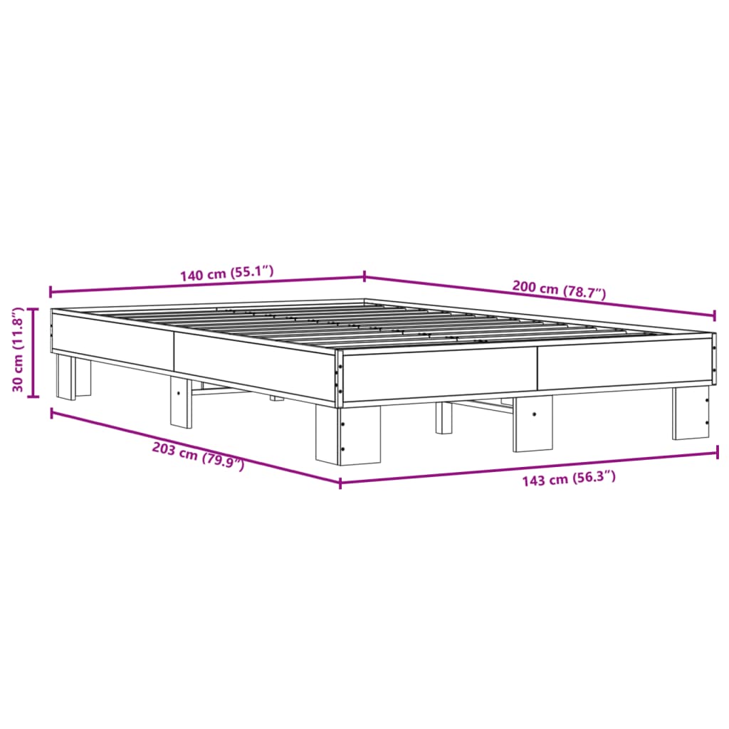 vidaXL Bed Frame without Mattress Smoked Oak 140x200 cm