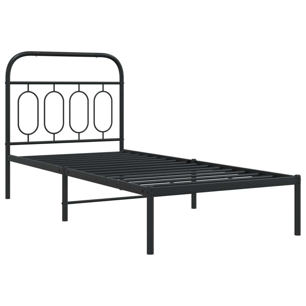 vidaXL Metal Bed Frame without Mattress with Headboard Black 90x190 cm Single