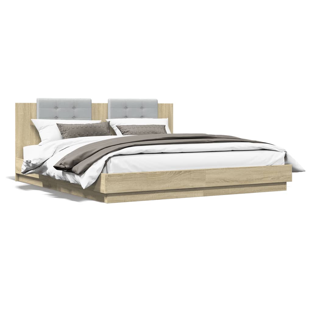 vidaXL Bed Frame with LED without Mattress Sonoma Oak 180x200 cm Super King