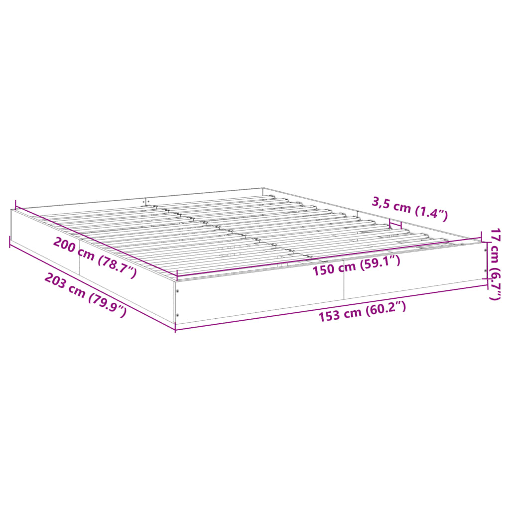 vidaXL Bed Frame without Mattress Smoked Oak 150x200 cm King Size Engineered Wood