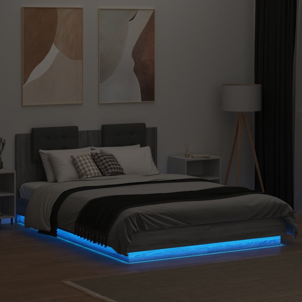 vidaXL Bed Frame with LED without Mattress Grey Sonoma 140x200 cm