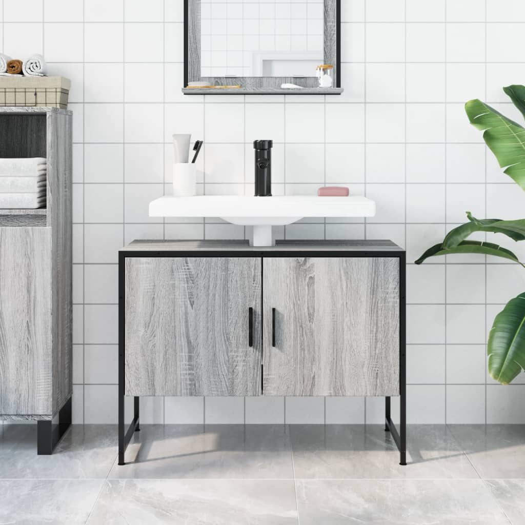 vidaXL Bathroom Sink Cabinet Grey Sonoma 80x33x60 cm Engineered Wood