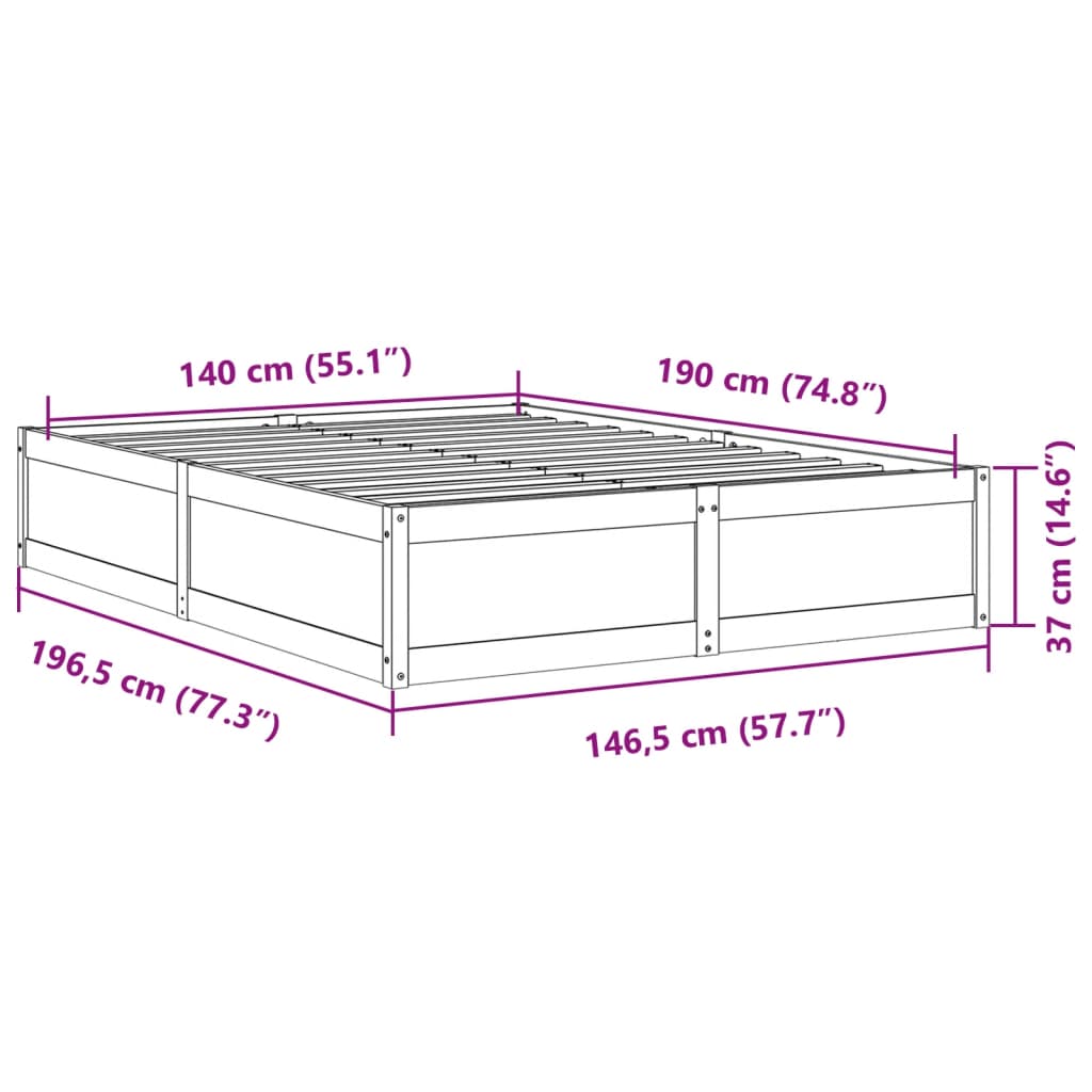 vidaXL Bed Frame without Mattress 140x190 cm Solid Wood Pine