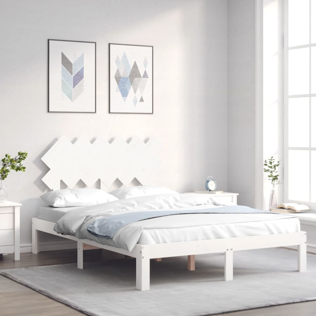 vidaXL Bed Frame without Mattress White Double Solid Wood Pine