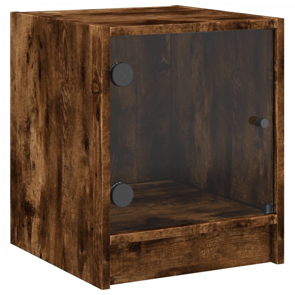 vidaXL Bedside Cabinet with Glass Door Smoked Oak 35x37x42 cm