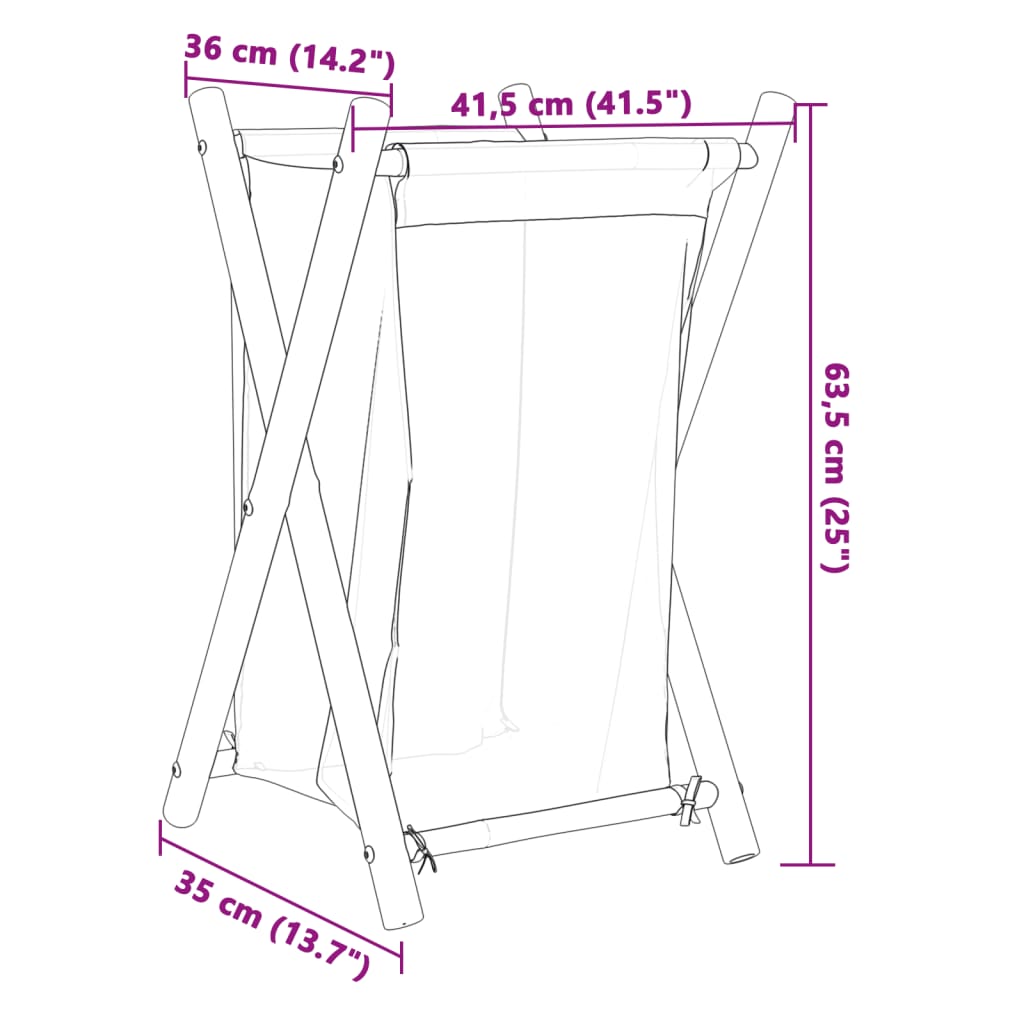 vidaXL Laundry Basket Cream White 41.5x36x63.5 cm Bamboo