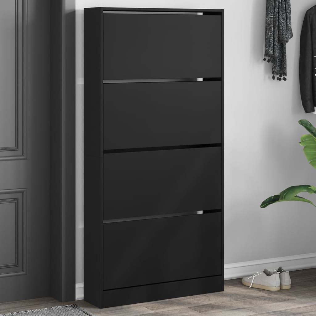 vidaXL Shoe Cabinet with 4 Flip-Drawers Black 80x21x163.5 cm