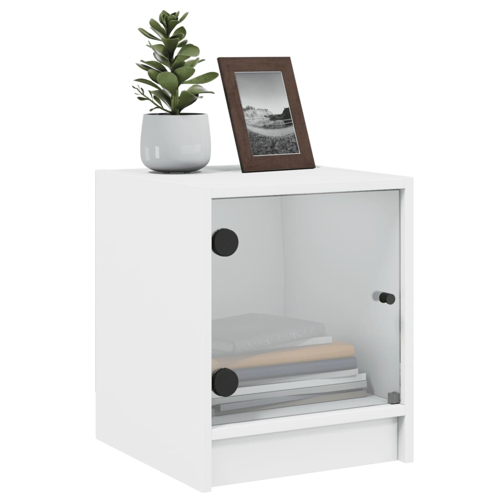 vidaXL Bedside Cabinet with Glass Door White 35x37x42 cm