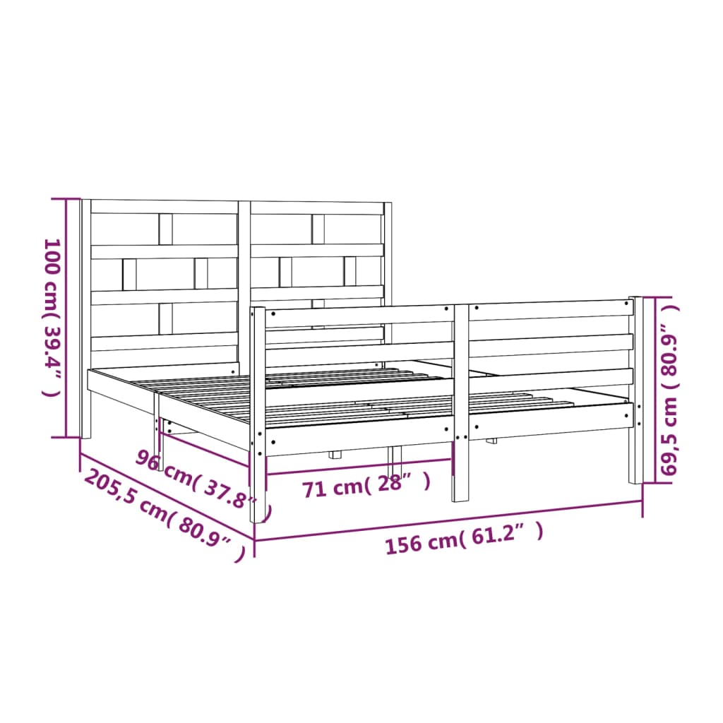 vidaXL Bed Frame without Mattress White Solid Wood King Size