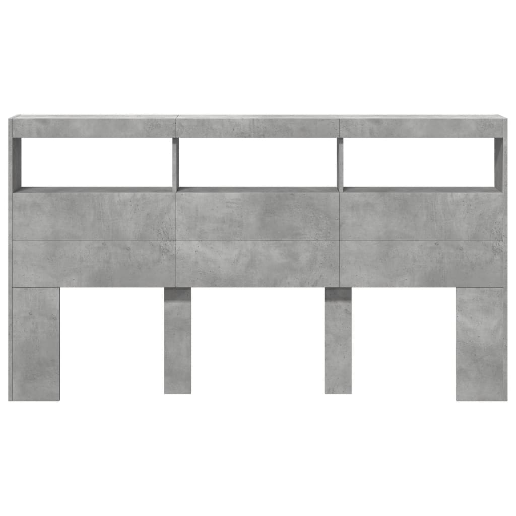 vidaXL Headboard Cabinet with LED Concrete Grey 180x17x102 cm