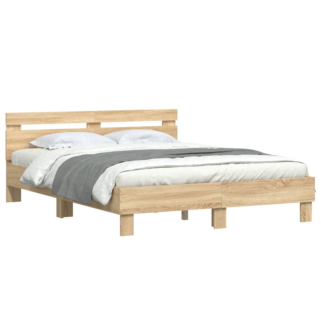 vidaXL Bed Frame with LED without Mattress Sonoma Oak 140x200 cm